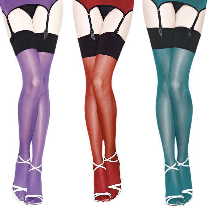 Ciorapi de mătase Luoying 30D retro cu sclipici contrastant - Design transparent strălucitor cu patru oase