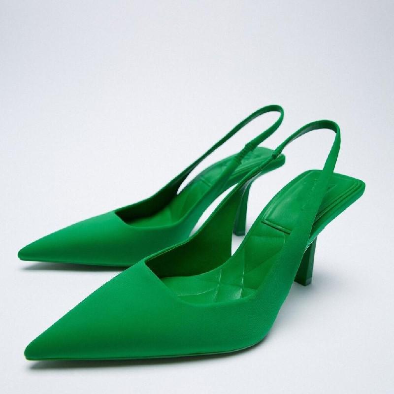 

2025 Весна Лето Новые Сексуальные Туфли с Заостренным Носком И Высоким Каблуком, Женские Простые Босоножки Baotou На Небольшом Каблуке 37 зелёный