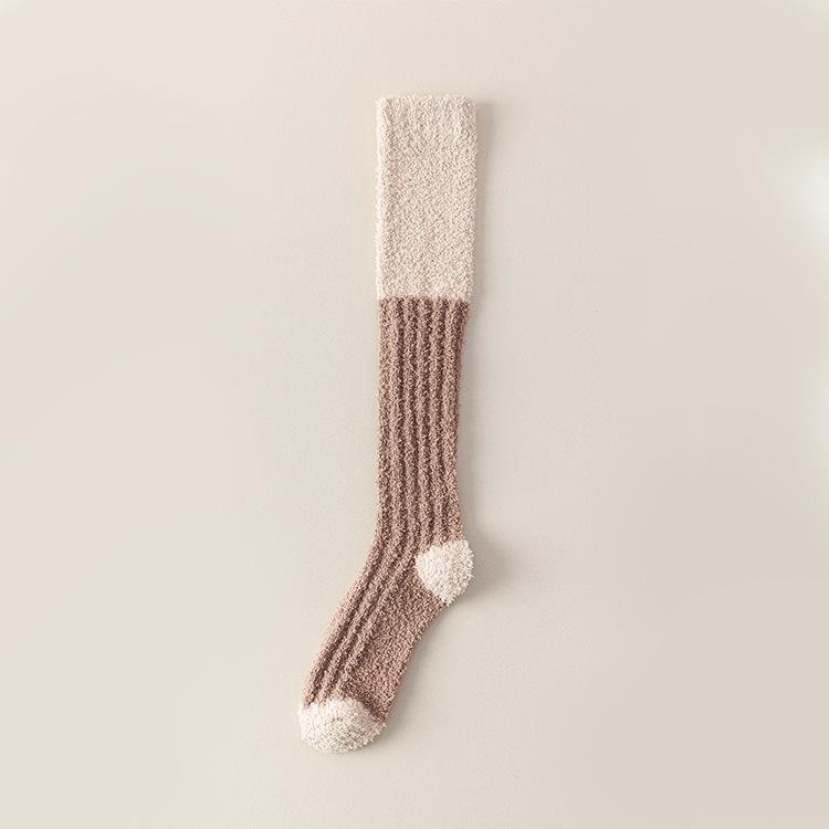 Autumn and Winter Coral Fleece Socks, Women's Warm Thigh-high Socks, Thickened Calf Fleece Sleep Socks, Fleece Home Socks
