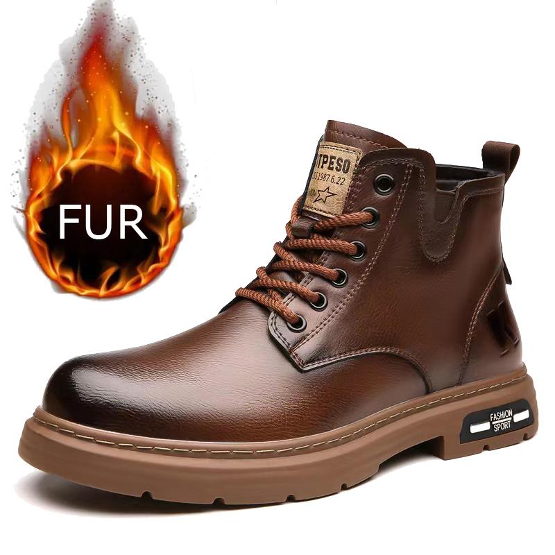 

Зимние плюшевые мужские ботинки «Челси», модные мужские ботильоны на шнуровке, ковбойские ботинки с круглым носком, толстая подошва, высокие кожаные повседневные туфли 44