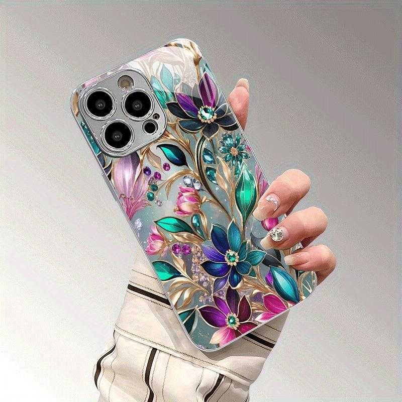 Luxus Buntes Blumenmuster Galvanisierte Handyhülle Für Samsung Galaxy S25 S24 S23 Ultra Plus FE Gehärtetes Glas Cover