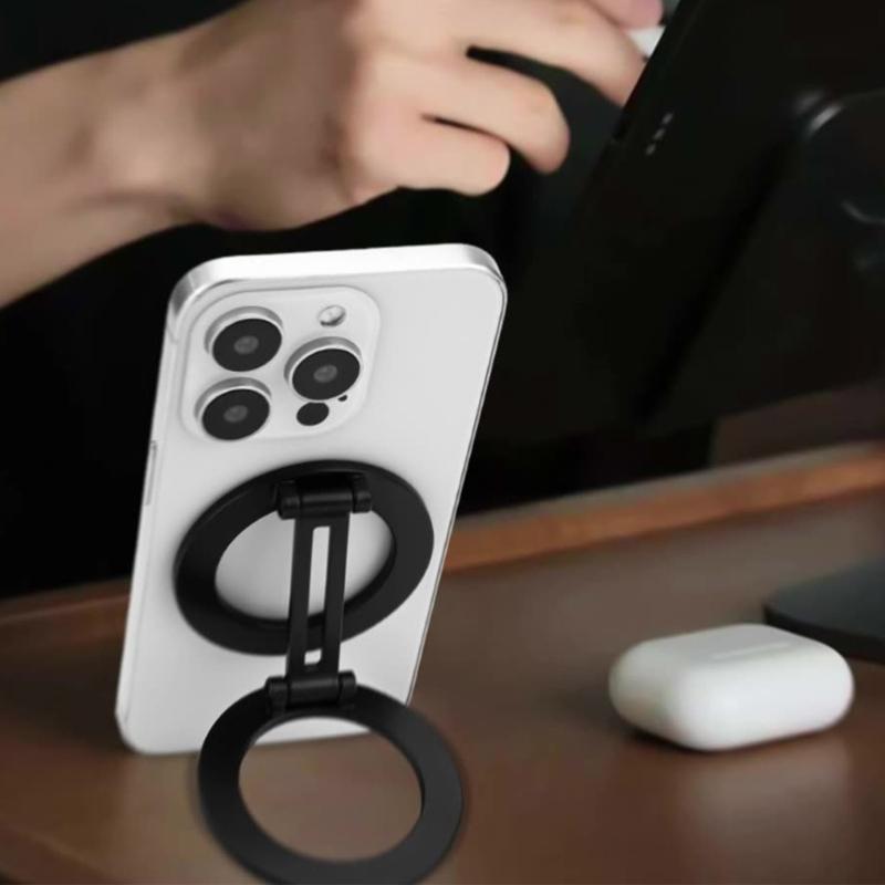Portable Metal Phone Mount Double Magnetic Surfaces Foldable Design Universal Fit Stand for 4 to 6.7 Inch Smartphones