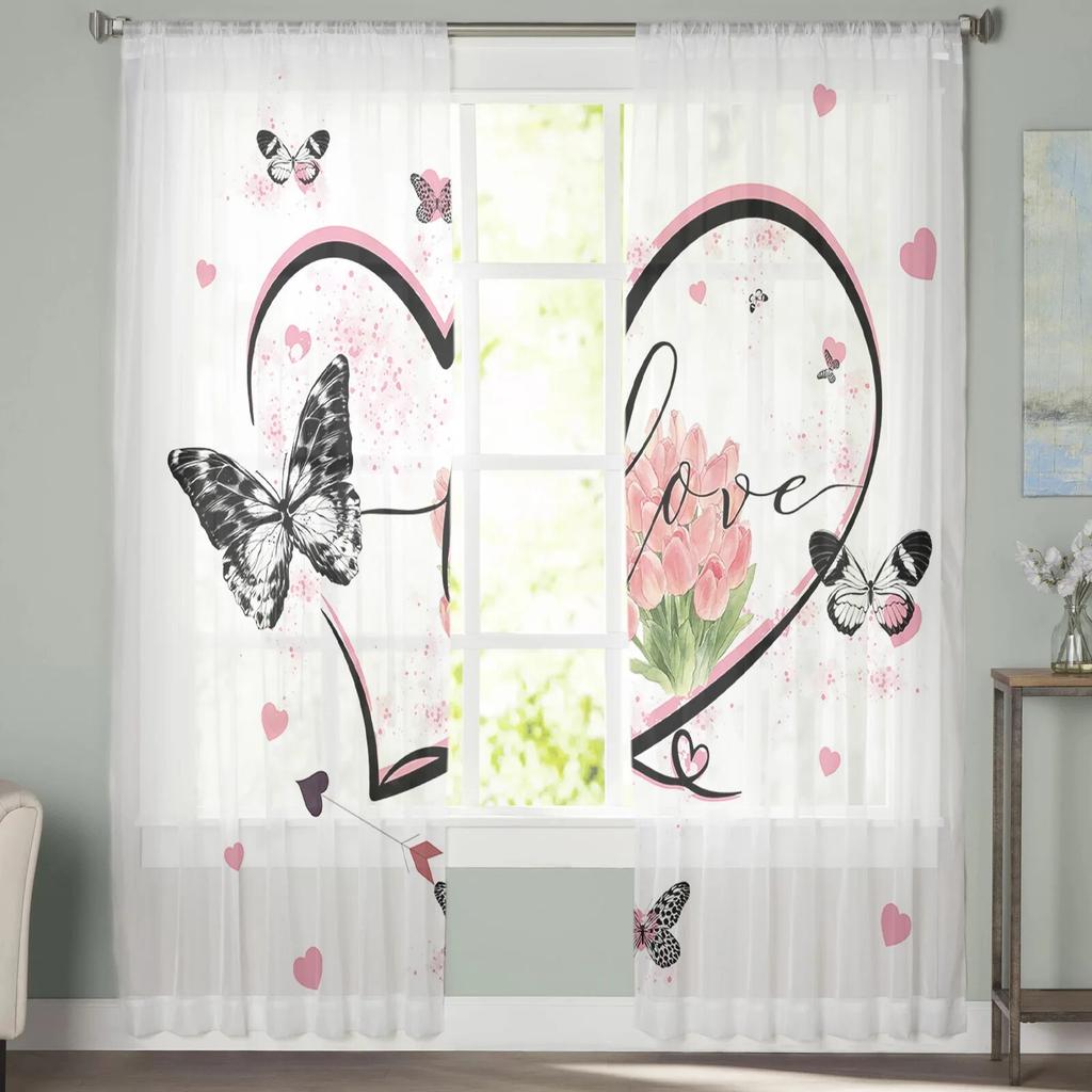 Liebe Schmetterling Blumen Tüll Vorhänge für Wohnzimmer Schlafzimmer Voile Sheer Vorhang Fenster Home Decor Vorhänge