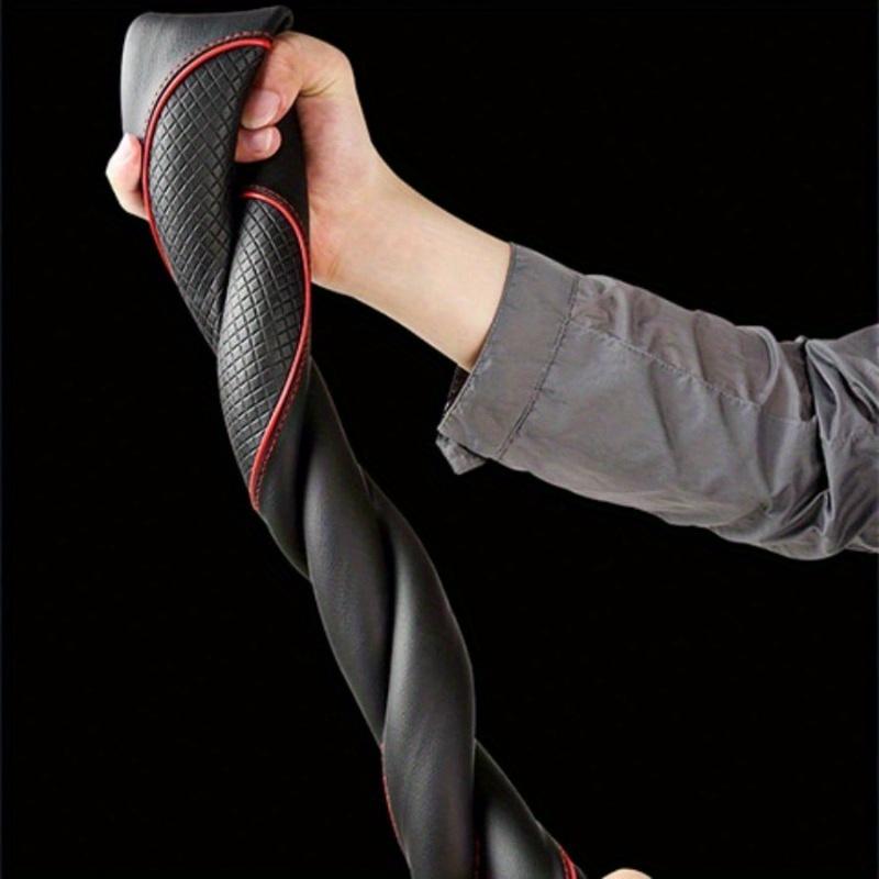 1pc 38cm Universal Car Steering Wheel Cover, Automotive Leather Diamond Quilted Color Block Design Interior Decor