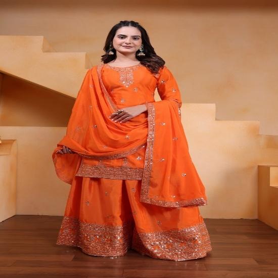 Festive Silk Embroidered Sharara Set with Dupatta S