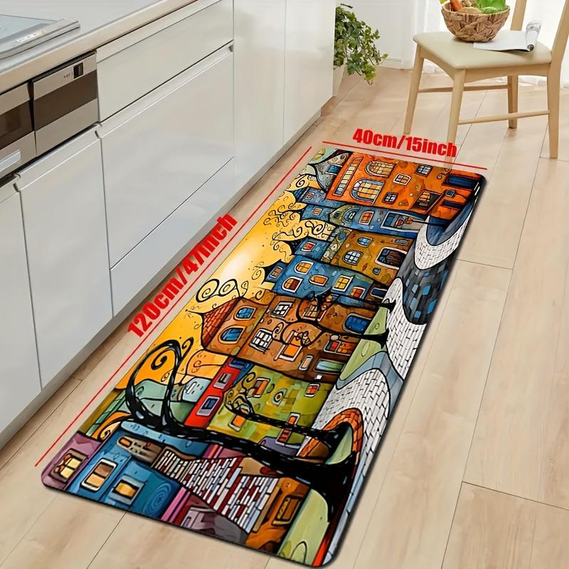 

VIKAMA Animated Abstract Town Building Carpet Doormat Welcome Mat Colorful Kitchen Rug Soft Rug For Bedroom Carpet For Live Room 40X60CM (1.3X2FT