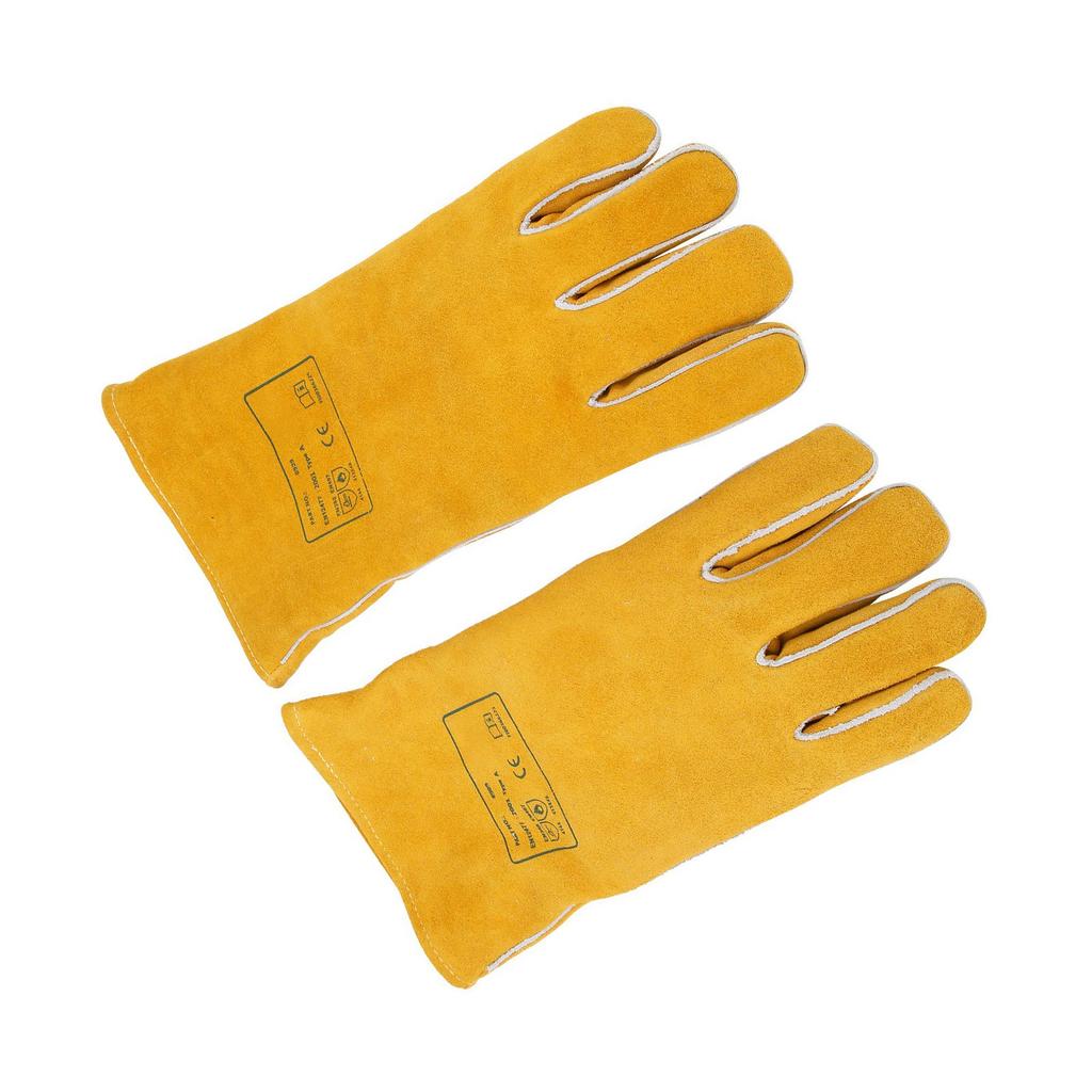 Pair Welding Gloves Skidproof HeatResistant Sweat Absorbing Golden Yellow for Working Safety