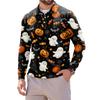 Herren Langarm Poloshirt Leichtes Atmungsaktives Netzgewebe Lässiges Hemd mit Knöpfen Halloween Geister-Aufdruck Design