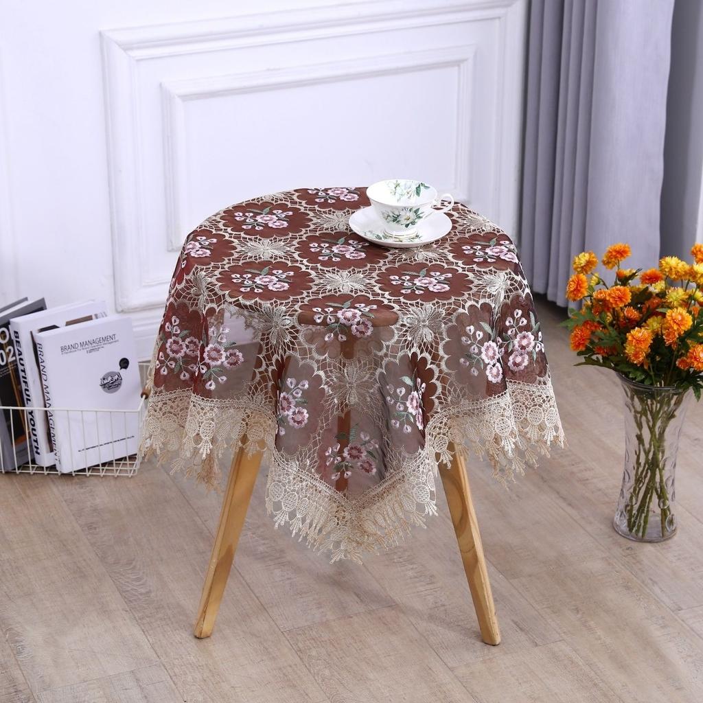 Teetisch Tischdecke Rechteckig Haushalt Teetischbezug Wohnzimmer Staubdicht Esstischdecke Stoff mit Spitze Neue Abdeckung Tuch Rund
