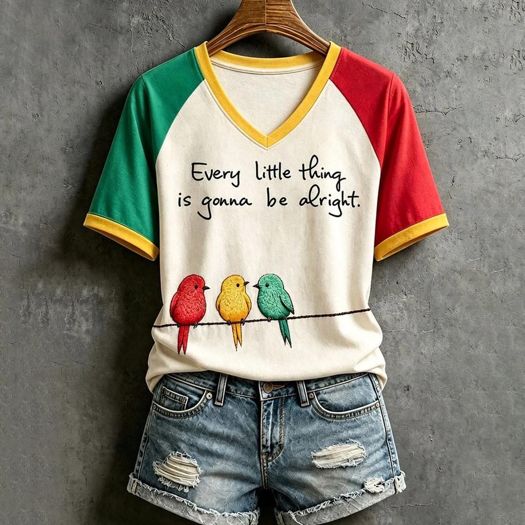 Women's Trendy V-Neck Printed Short Sleeve T-Shirt
