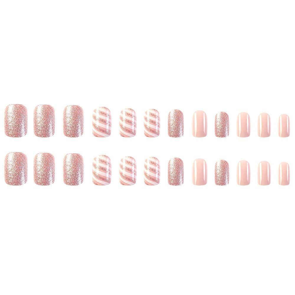 Tragbare Maniküre Weihnachten Französische Falschnägel Quadratischer Kopf Aufdrücknägel Mode Falschnagel Frauen