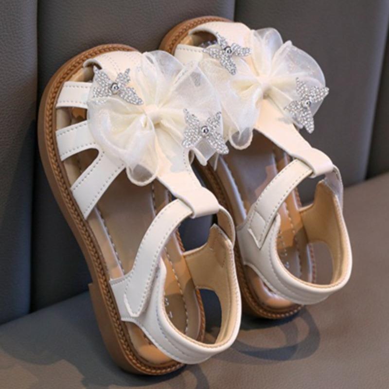 Girls Closed Toe Soft Sole Sandals, Summer Crystal Bow Princess Beach Shoes for Middle and Big Kids