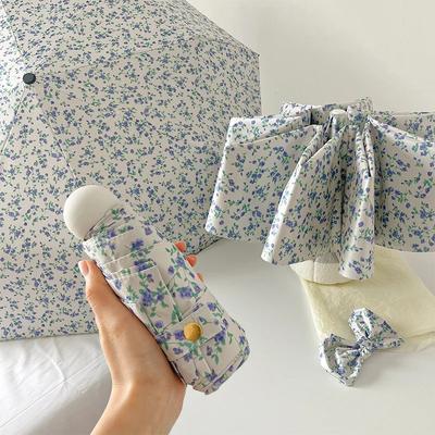 1 Piece of Small Blue Floral Umbrella, Gentle Style, Sun Protection, Three - Fold Automatic Umbrella for All Weather