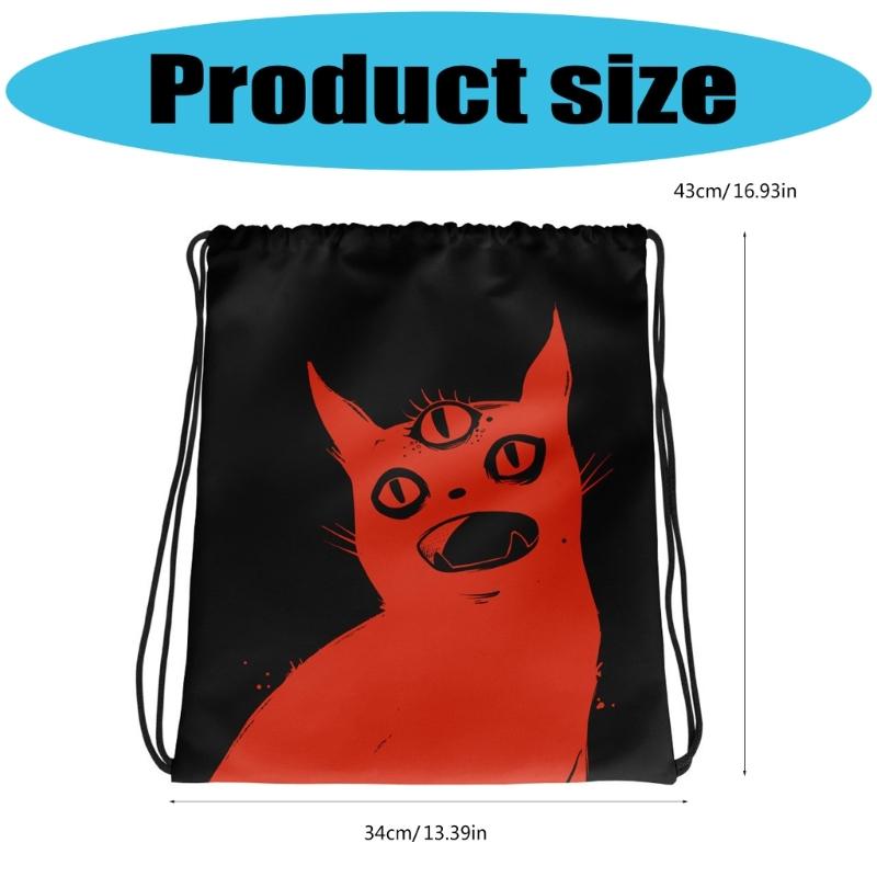 Fabric Three Eyed Animal Mysterious Bag Corded Fastening Green Art Storage Container for Sewing Items