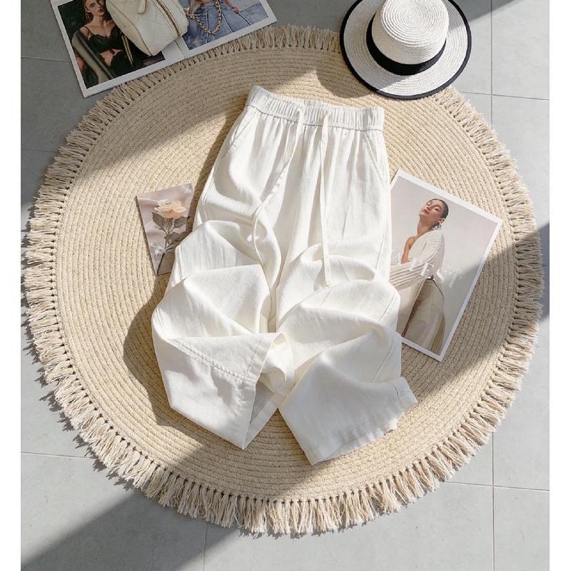Tencel linen cotton wide-leg pants for women, thin style, 2026 new model, high-waisted, drapey, cropped straight-leg linen pants