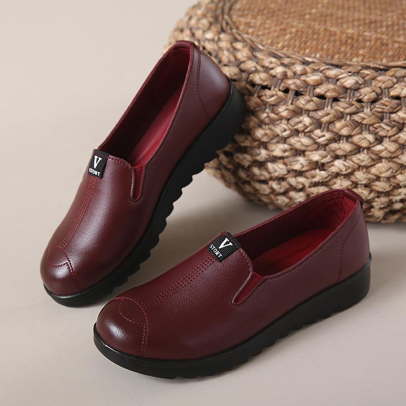 Spring Leather Soft Soled Women's Flat Shoes Low Cut Comfortable Outdoor Single Shoes Height Increasing Round Toe Casual Shoes