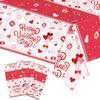 3-Piece 54 X 108 Inch Valentine’s Day Plastic Tablecloth – Red and White Disposable Rectangle Table Covers for Romantic Dinners, Parties, and