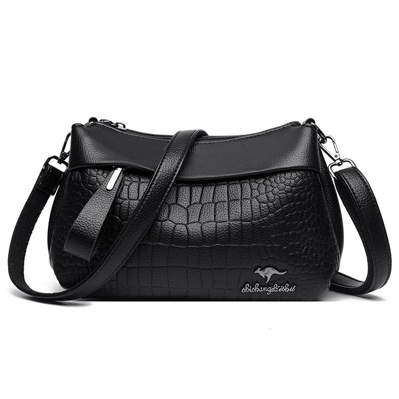 

Luxury Crocod Pattern 3 Layers Shoulder Crossbody Bag Women Soft Leather Handbag Ladies Large Capacity Brand Messenger Tote чорний