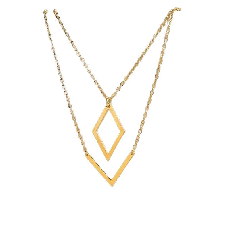 Modern Geometric V-Shape Rhombus Necklace Set - 2-Piece Fashion Pendant for Women