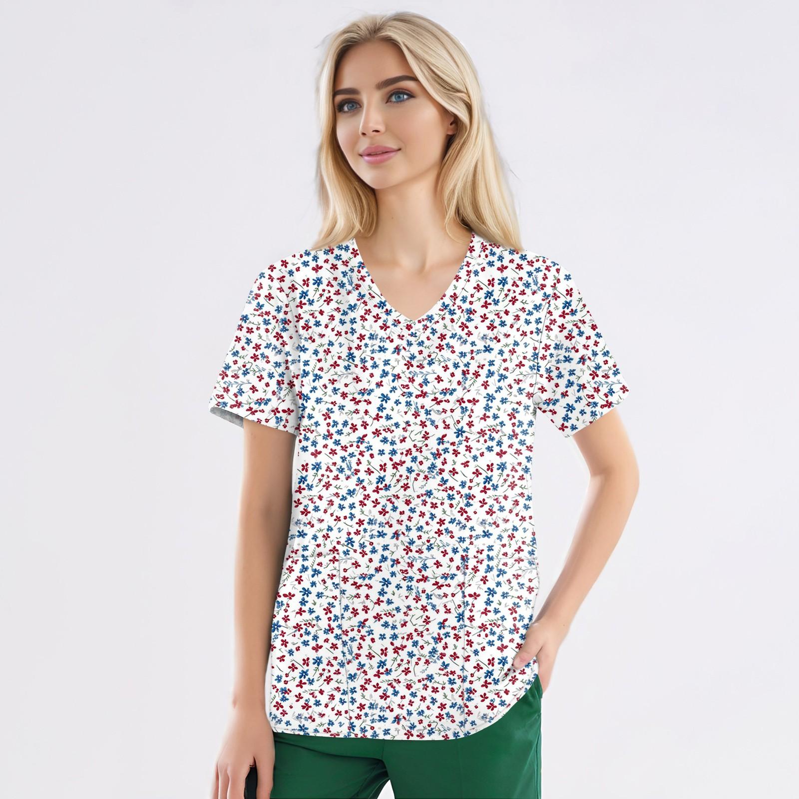 

Рабочая форма больших размеров с принтом, топы для женщин, забавные футболки с v-образным вырезом и короткими рукавами, рабочая одежда, футболка с карманами XL белый