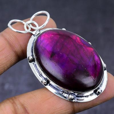 Natural Pink Labradorite Gemstone 925 Steling Silver Jewelry Pendant 2.29" h1Z04