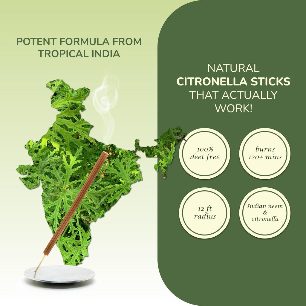 Natural Citronella Incense Sticks Outdoor - 18 Sticks, 40 hrs Protection