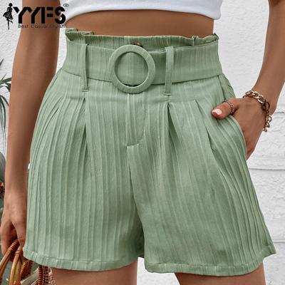 Pantaloncini con stampa tinta unita casual alla moda da donna