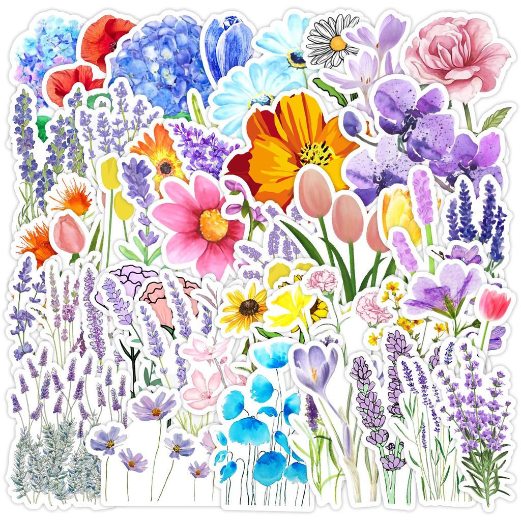 50 Flowers and Plants Graffiti Stickers, Mobile Phone Water Cups, Travel Box Waterproof Stickers, Skateboard, Guitar Stickers