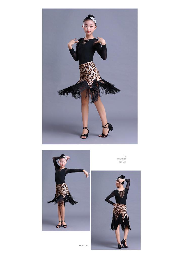Girls' Exam Grade Latin Dance Costume Set - Long Sleeve Jumpsuit with Skirt for Autumn Practice