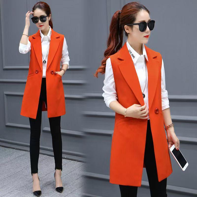 

Women s Versatile Mid-Length White Sleeveless Vest - Spring/Autumn 2024 Trend XXXL помаранчевий