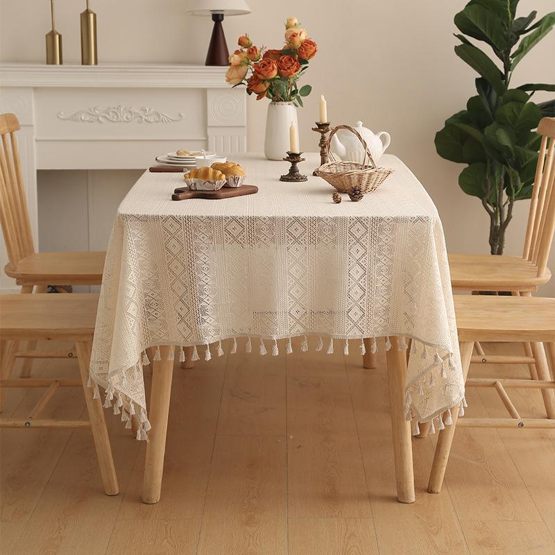 Bohemian Lace Tablecloth Cotton And Linen Literary Pastoral Style Dining Table Cloth Hollowed Out Household Light Luxury Hot-Selling