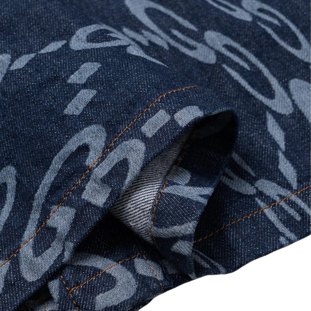 GUCCI Wave Shaped Gg Laser Printed Denim Shirt Men's Blue 782744-XDCWQ-4759