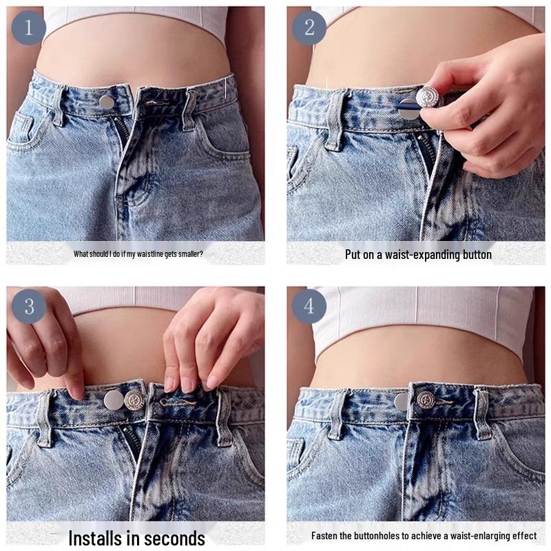 Adjustable Jeans Waist Extender Button for Wide Waistbands: No-Sew Metal Buckle, Small to Large Fit.