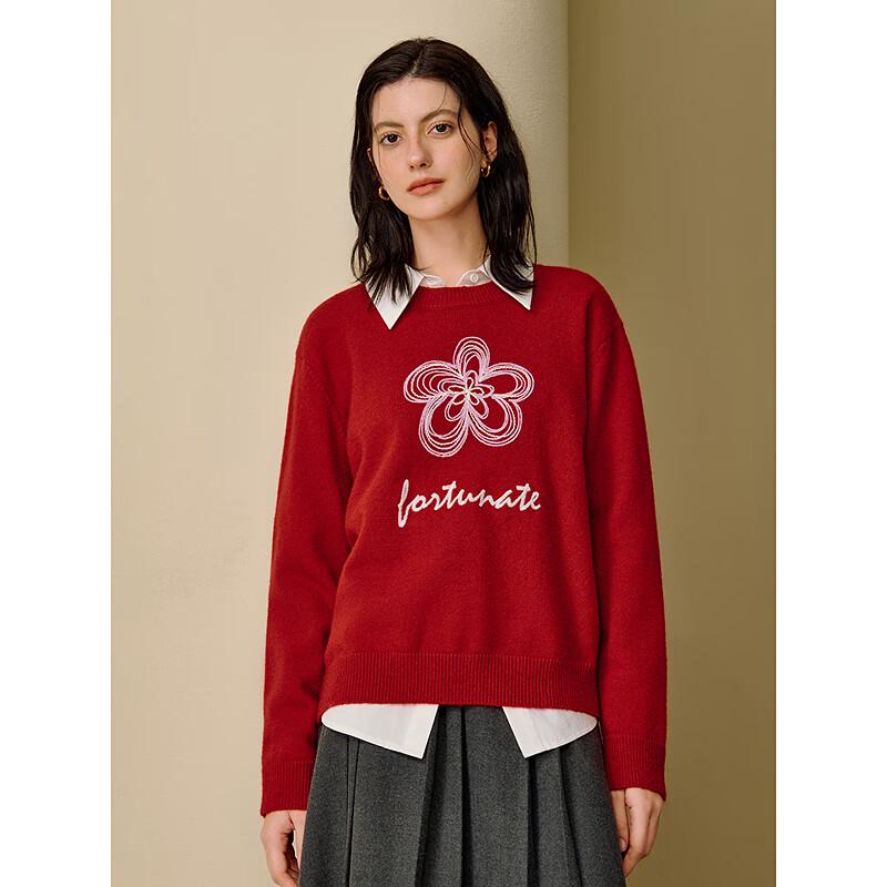 INMAN Women's 2025 Winter Retro Red Velvet-Feel Pullover Sweater