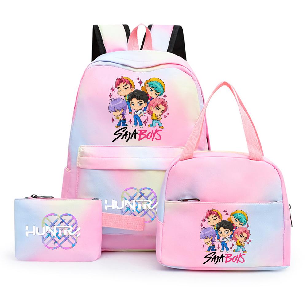3Pcs/set Anime Cartoon Kpop Printed Backpack with Lunch Bag Pengcil Case for Teenager Girl Boy Bookbag Large Capacity Travel Bag