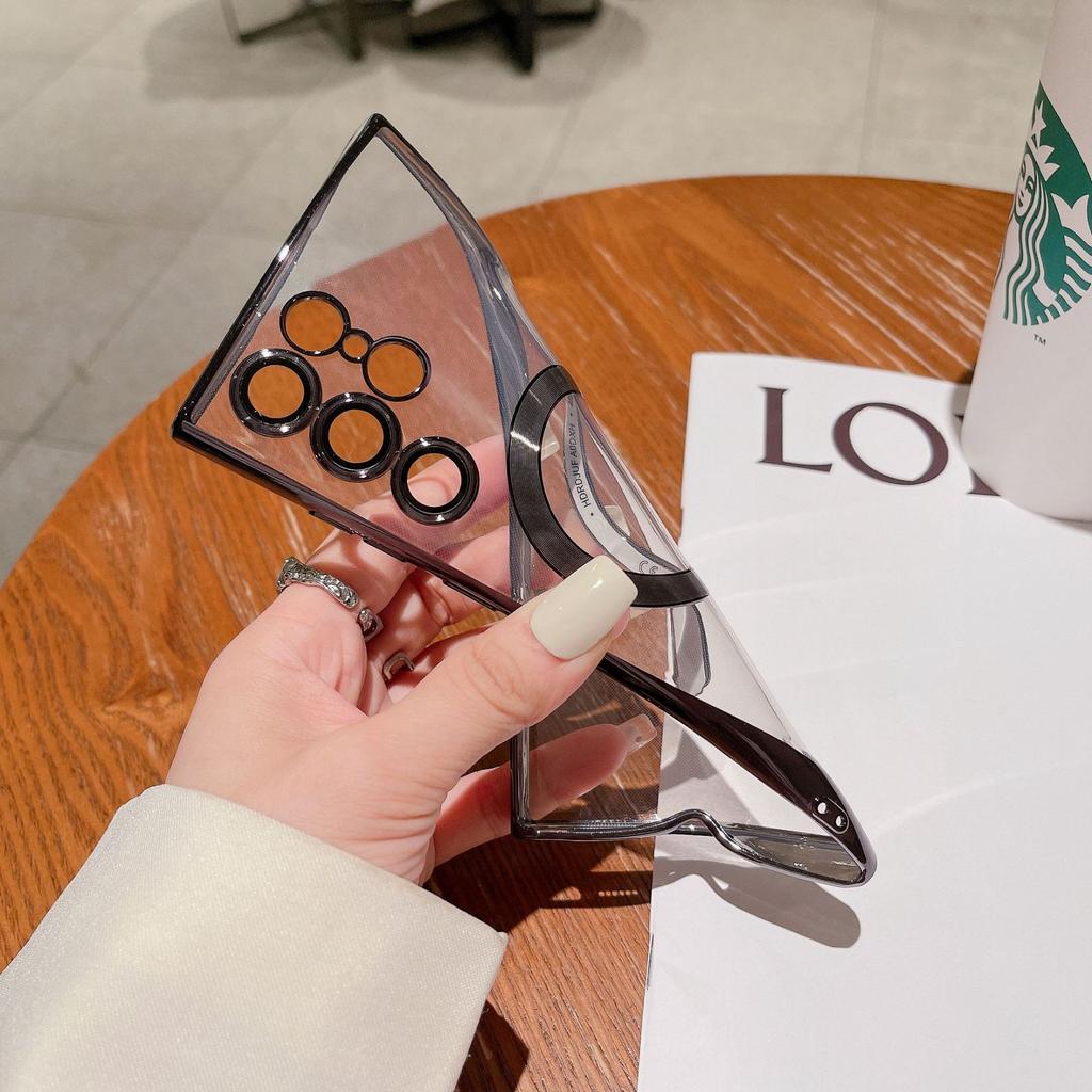 Suitable for Samsung S25 Ultra Mobile Phone Case Transparent Electroplating Magnetic MagSafe Lens Film A56 Full Inclusive Wireless Charging