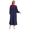 Womens Choir Performance Gown Color Block V Neck Puff Sleeves Split Front Zipper Design Flowy Stage Costume for Worship Events