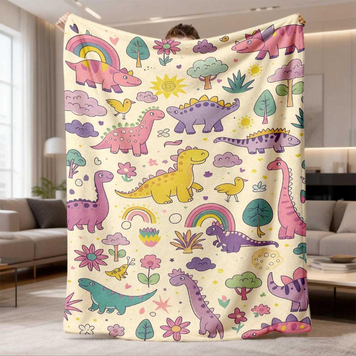 Super Cute Dinosaur Rainbow Throw Blanket for Kids Nursery Decor Plush Comforter Baby Boy Girl Jungle Theme 150x200cm 75X95CM