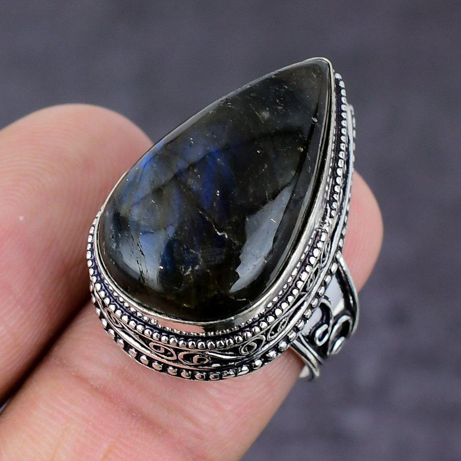 Natural Labradorite Gemstone 925 Sterling Silver Jewelry Ring Size 7 d3D67