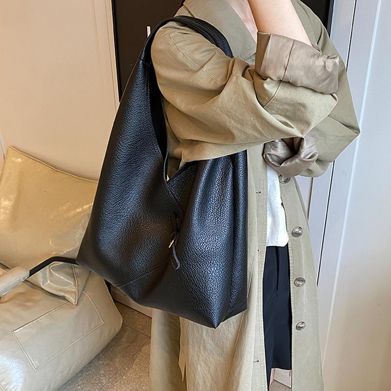 Lychee Pattern Shoulder Bag For Women Soft PU Leather Large Capacity Shopper Totes Winter Underarm Handbags