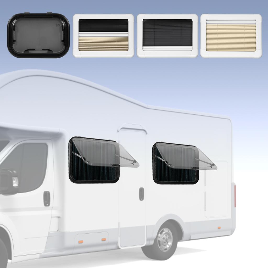 RV Push Out Window 500mm 350mm with Screen Sunshade Acrylic Glass 75° Opening Angle Anti UV for Trai