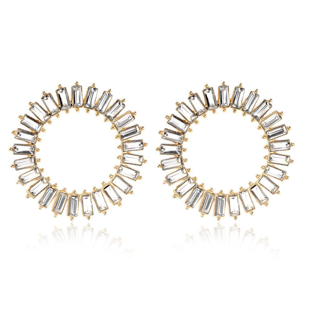 Highquality Alloy Plated Geometric Crystal Round Earrings For Women