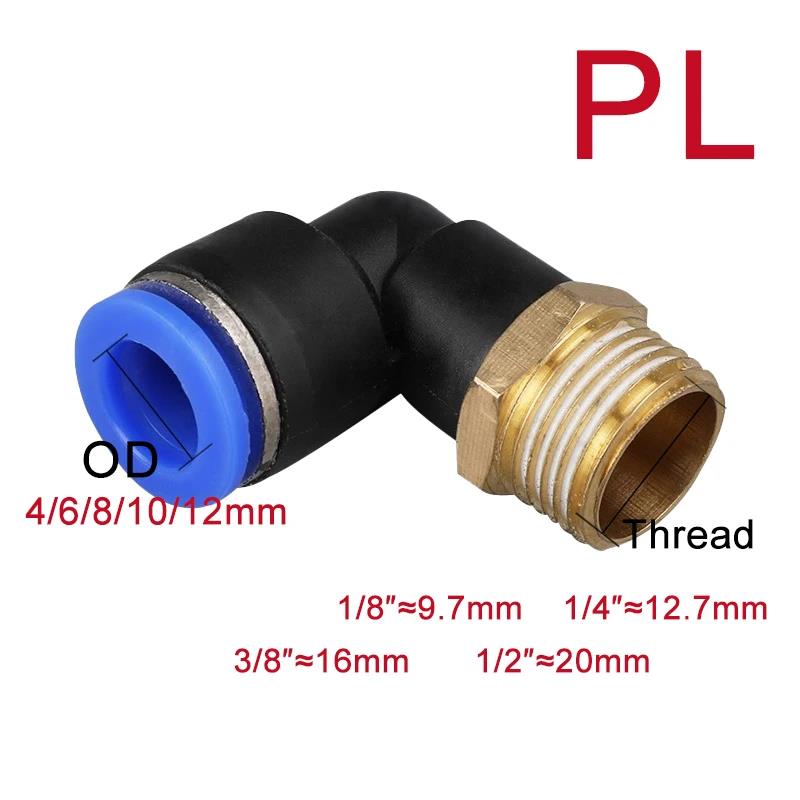 5Pcs 4/6/8/10/12mm SL Pneumatic Air Connector 1/8 "1/4" 3/8 "1/2" Water Air Hose Male Thread Elbow Pneumatic Fitting car Pressure Regulators 5