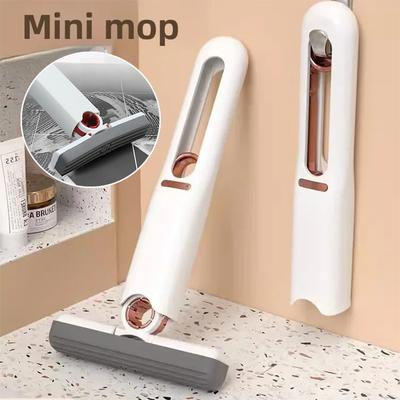 Mini Mocio Spugna Portatile Pieghevole Multiuso Strumento di Pulizia a Secco Umido Auto Scrivania Bagno Compatto Mocio Domestico Manico Spremibile