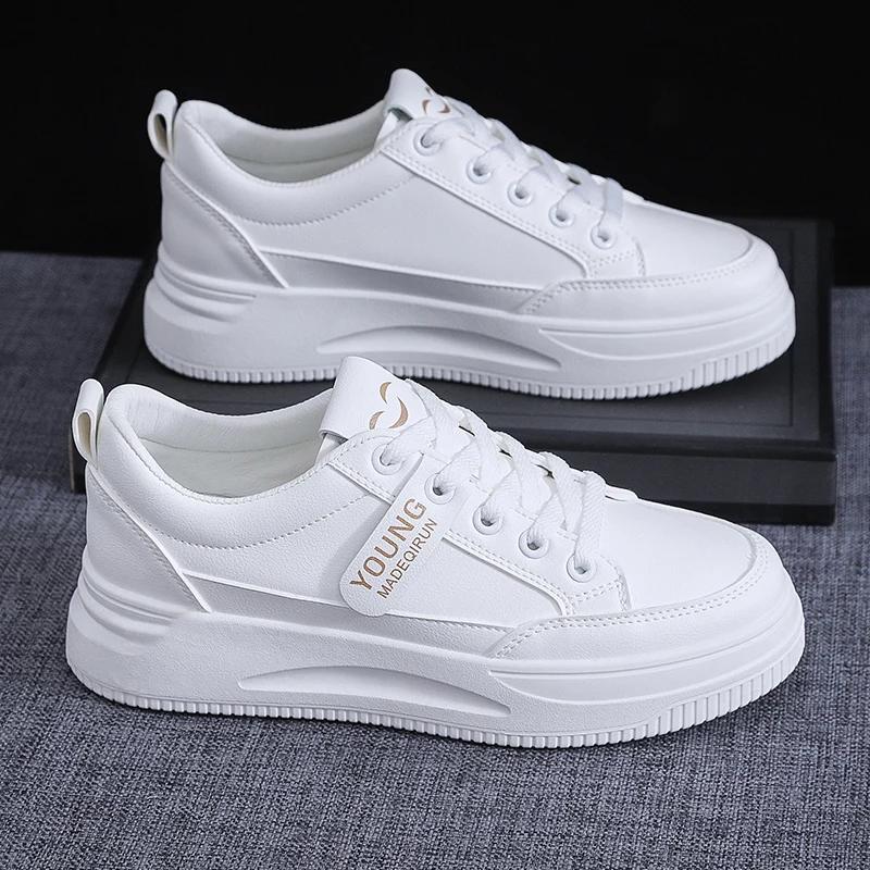 

Thick Soled Sports Shoes for Women Fashionable and Trendy Flat White Shoes Outdoor Lace Up Training Casual Sports Walking Shoes 35 білий