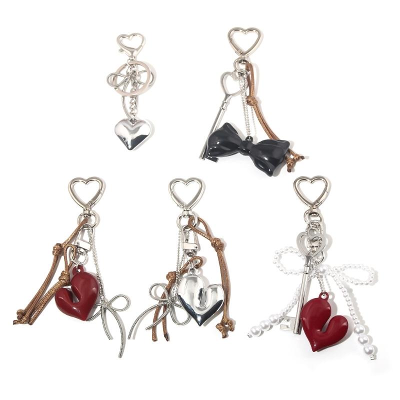 Aesthetic Keychain Charms,Heart Bows Bag Charm Pendant Sweet Heart Bows Keychains Charms Hanging Ornament for Womens