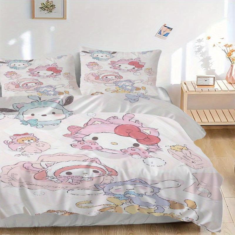

3pcs Sanrio Cat Clothing Bedding Set - 1 Soft Quilt Cover + 2 Pillowcases, Suitable for All Seasons.W095 135x200cm