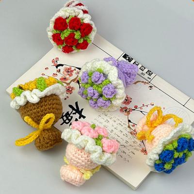 Crochet Rose Flower Bouquet Decoration Handmade Knitting Floral Ornament Finished Hand Woven Flower Table Centerpiece