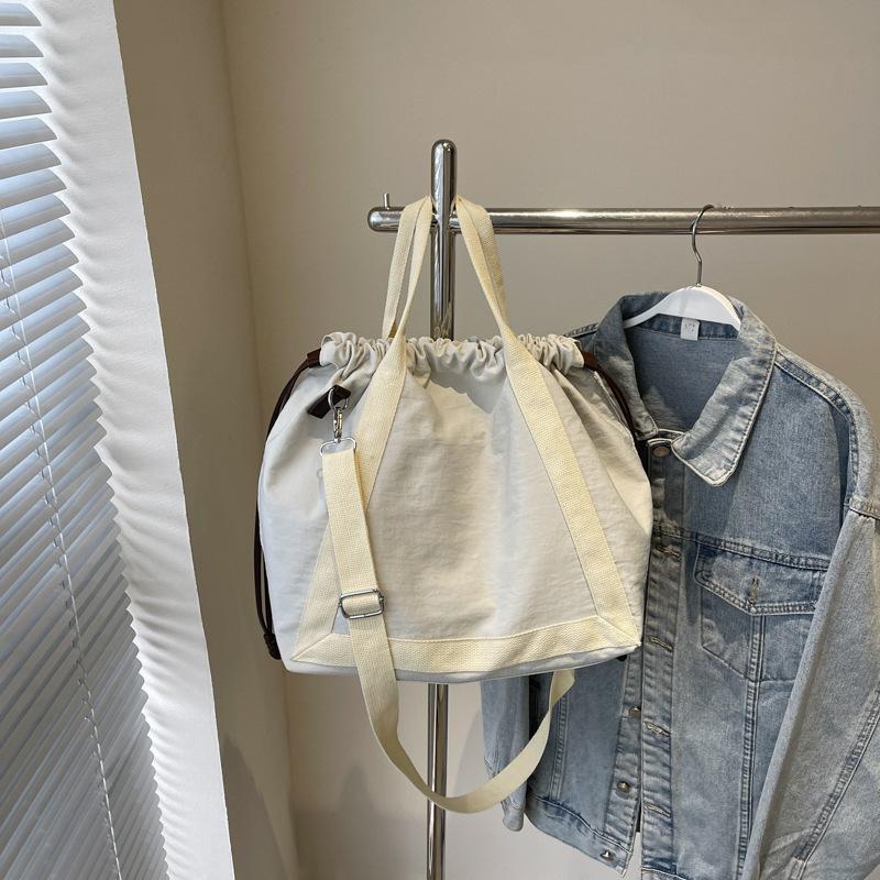 Large Capacity Bag Women's New Summer Casual Messenger Bag Portable Drawstring Folds Class Tote Bag