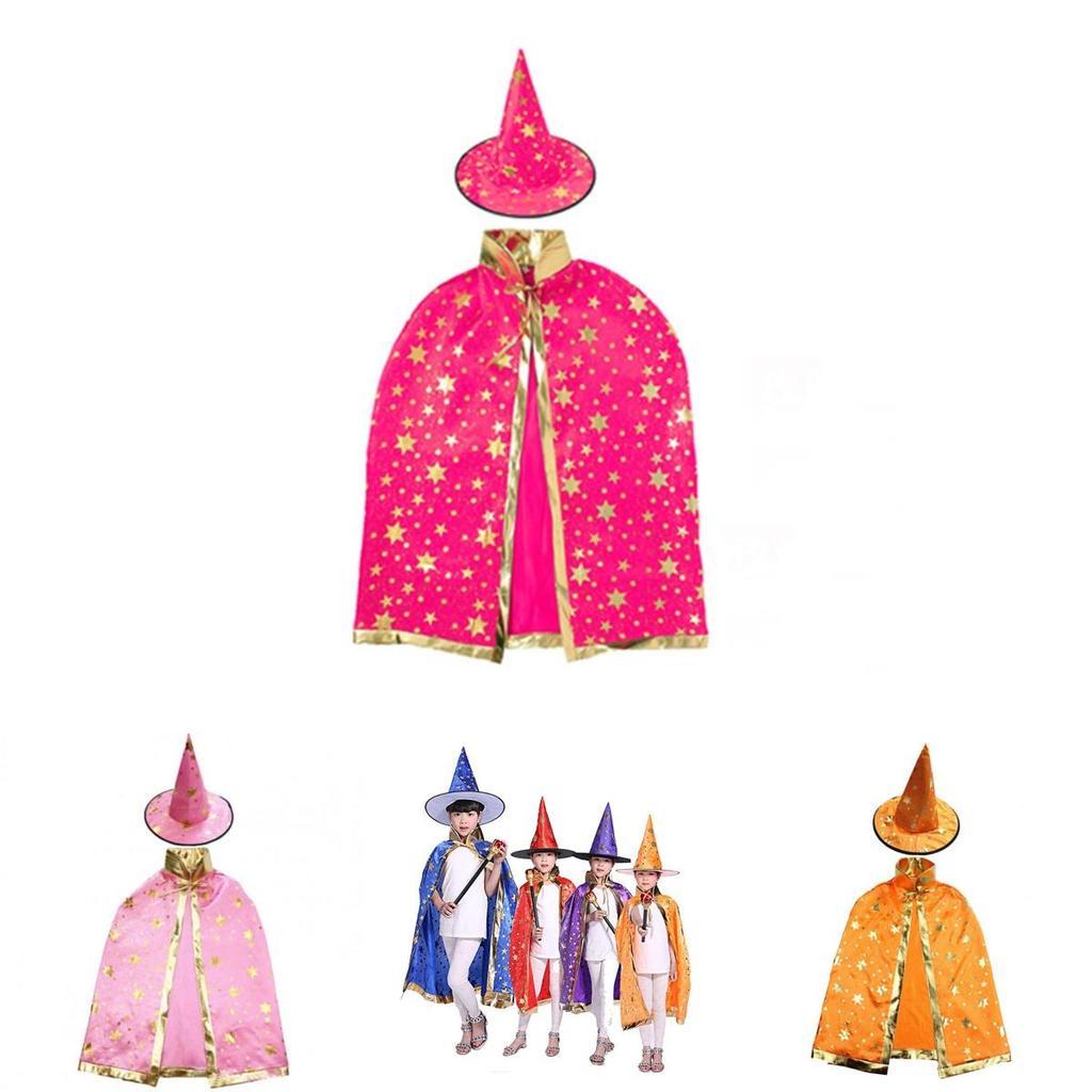 Kids' Halloween Cosplay Wizard Cape With Hat Costume For Role Play And Party